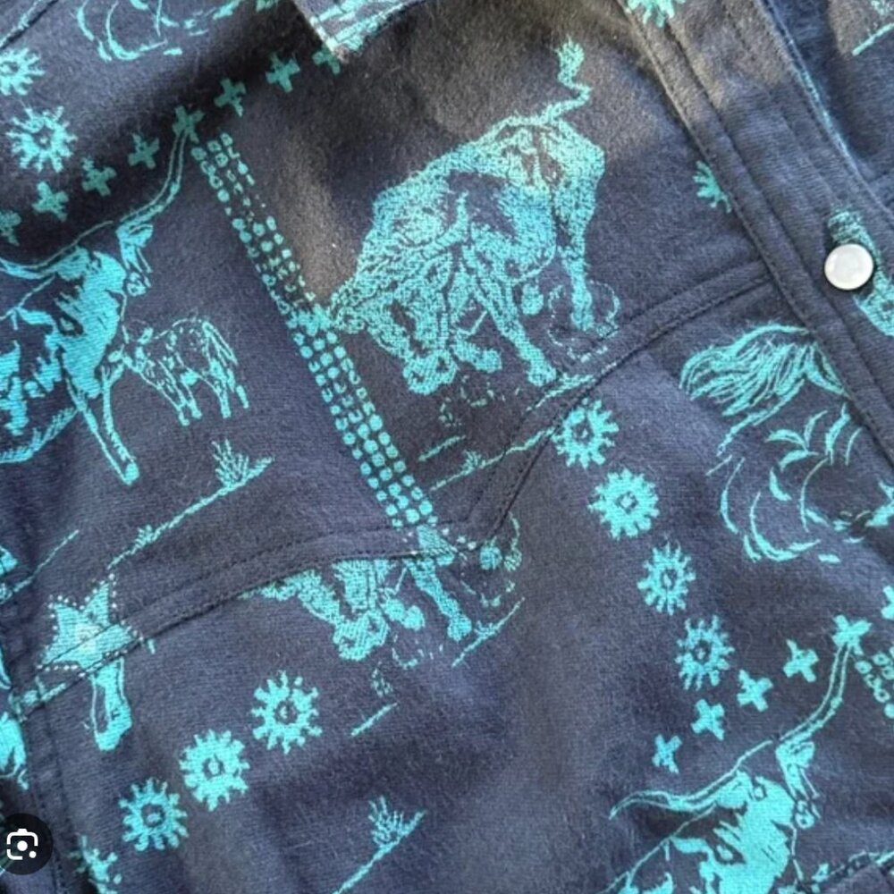 Free People "We the Free" Calico Western Print Flannel Shirt Charcoal Combo - Picture 2 of 9